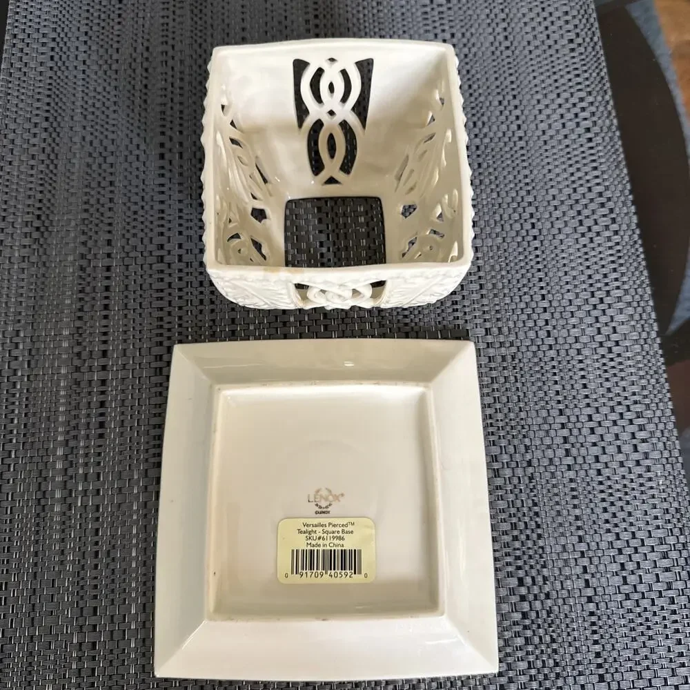 Lenox Illuminations Pierced Tealight Gold Rimmed Square Base Candle Holder